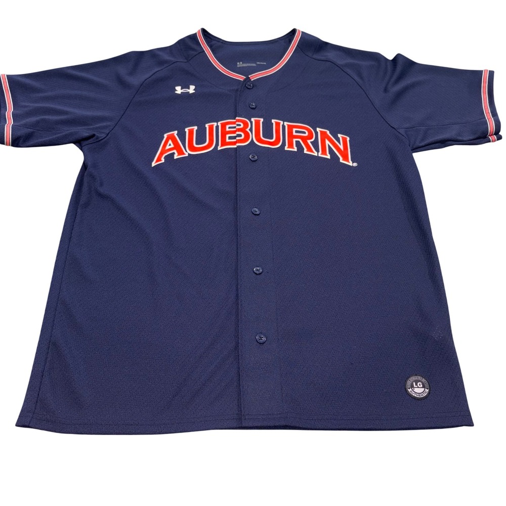 Auburn Baseball Jersey Mens Large Blue Button Up Under Armour